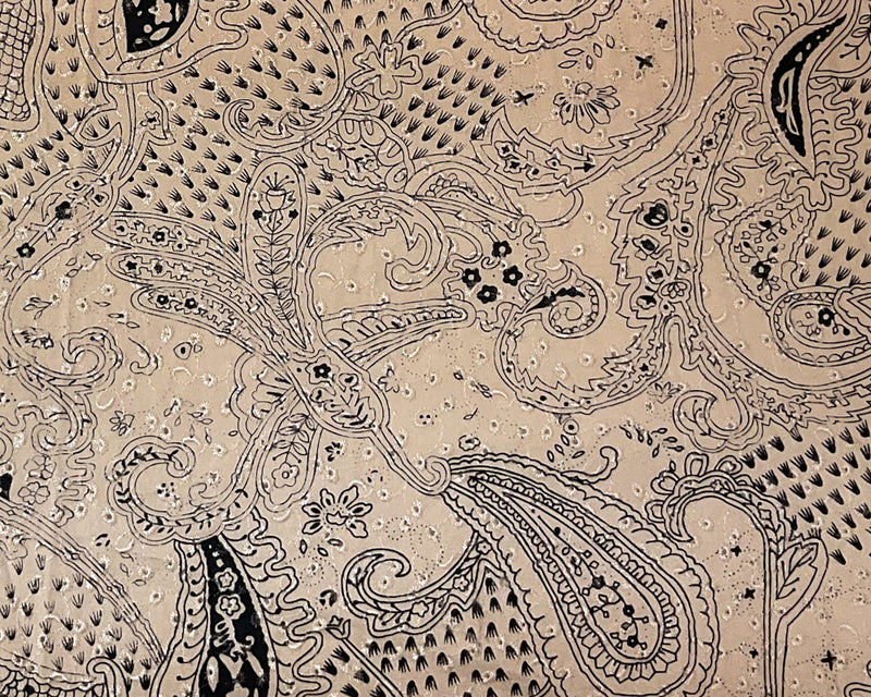 Beige-Black Cotton Paisley Embroidered Eyelet Twill Woven Fabric