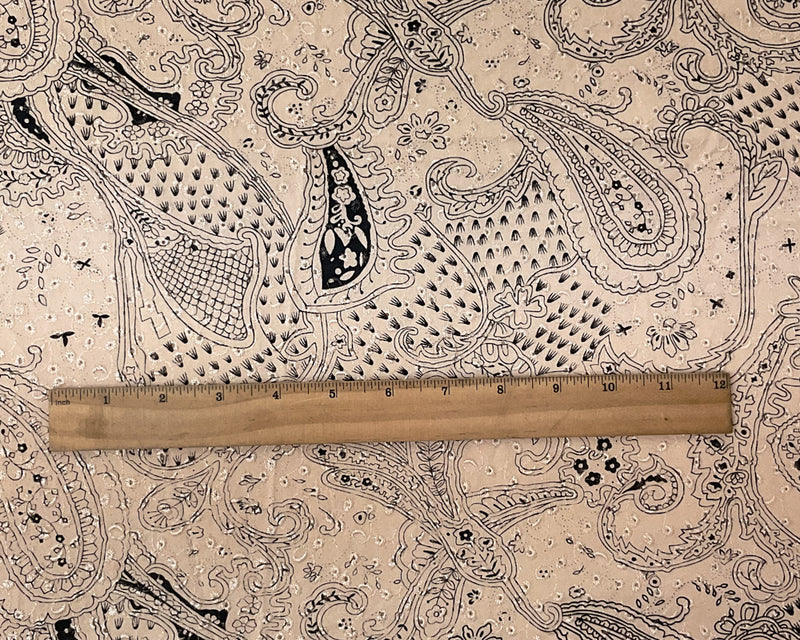Beige-Black Cotton Paisley Embroidered Eyelet Twill Woven Fabric