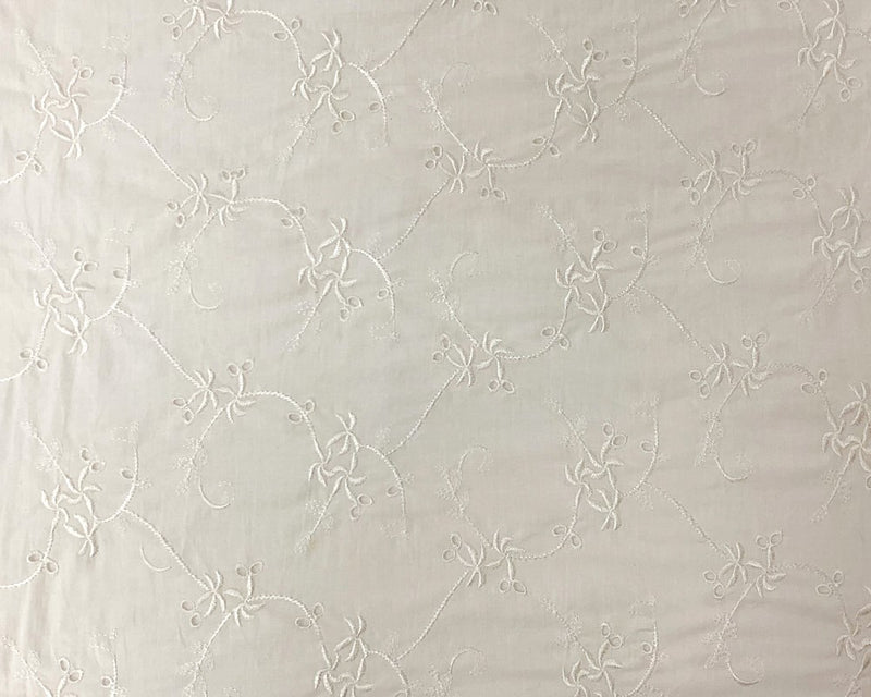 White Cotton Floral Vine Embroidered Eyelet Voile Woven Fabric