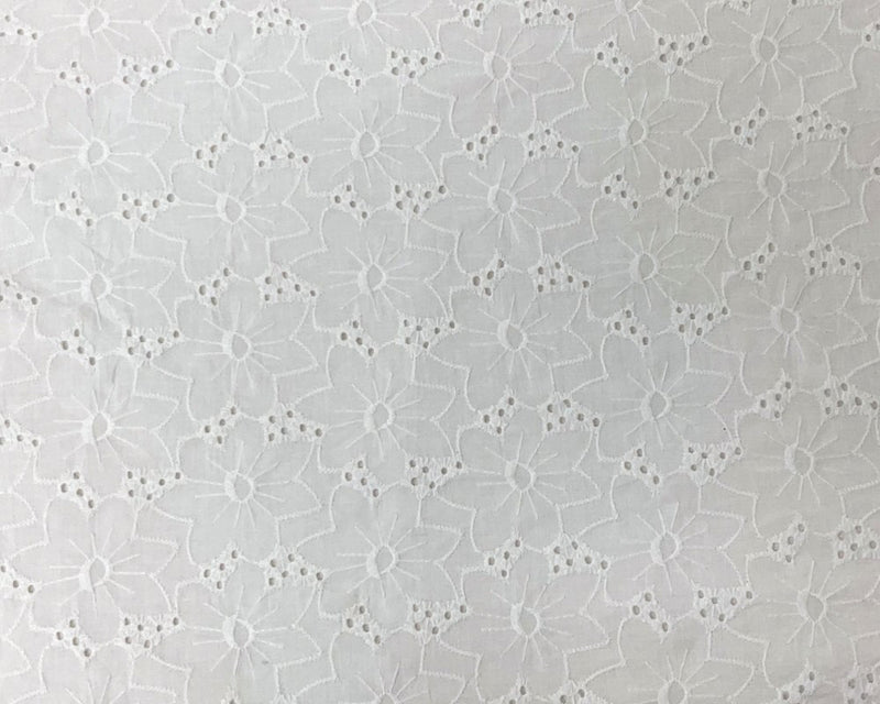 White Cotton Floral Embroidered Eyelet Voile Woven Fabric