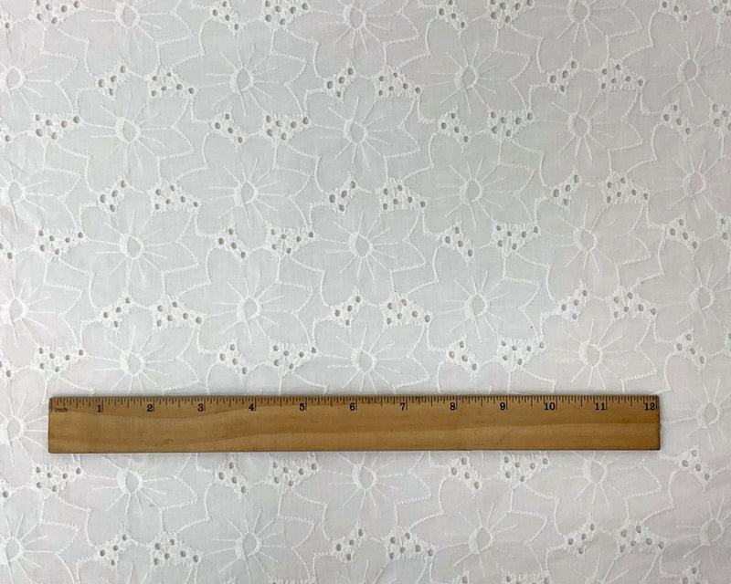 White Cotton Floral Embroidered Eyelet Voile Woven Fabric