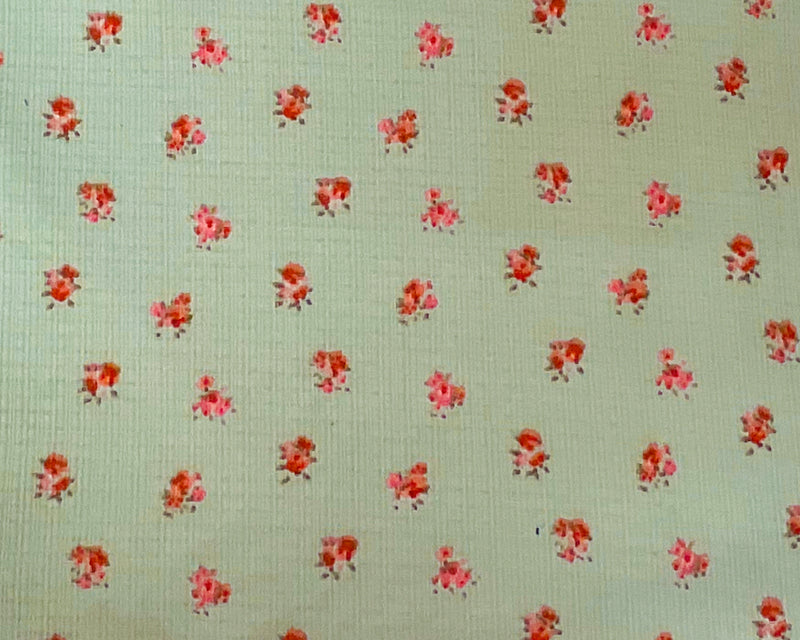 Green-Pink-Red Poly Blend Stretch Floral Printed Rib Knit Fabric