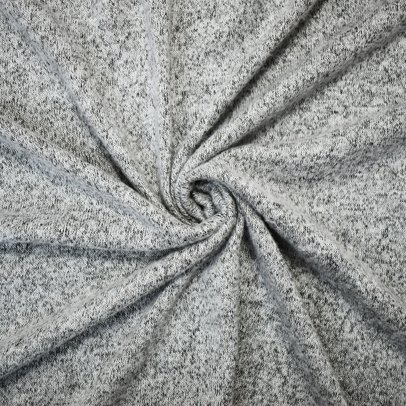White-Black Cotton Heather Brushed Face Jersey Knit Fabric