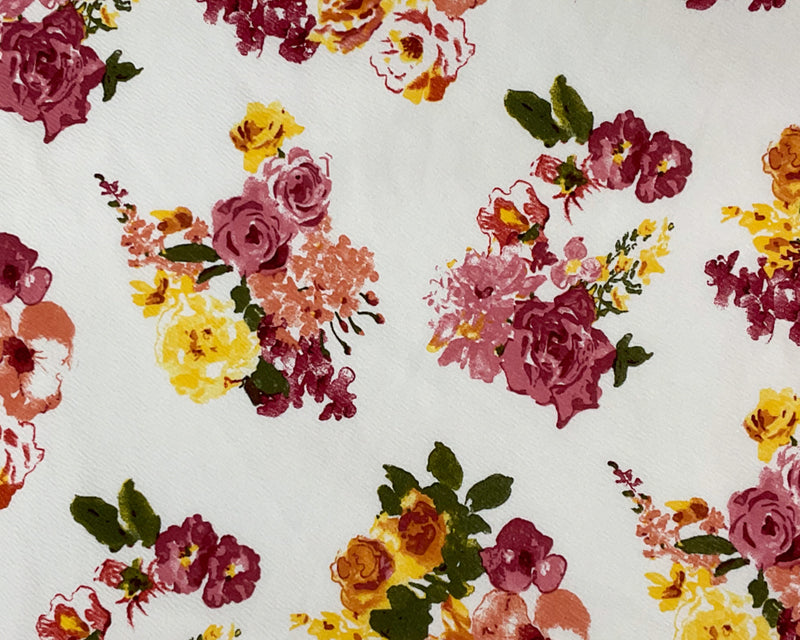 White-Red-Multi Poly Stretch Floral Printed Double Knit Fabric