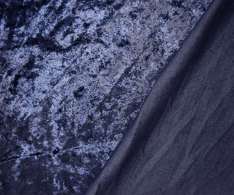 Blue Poly Stretch Spandex Solid Crushed Velvet Knit Fabric