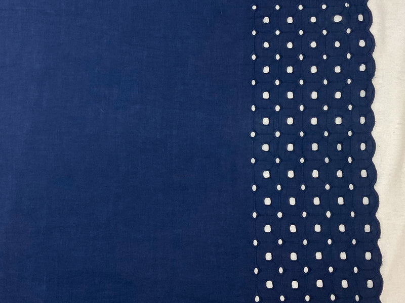 Deep Navy Cotton Border Scallop Eyelet Embroidered Batiste Fabric
