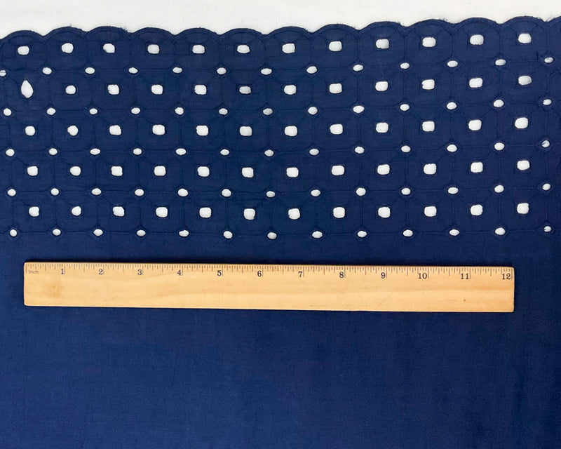 Deep Navy Cotton Border Scallop Eyelet Embroidered Batiste Fabric