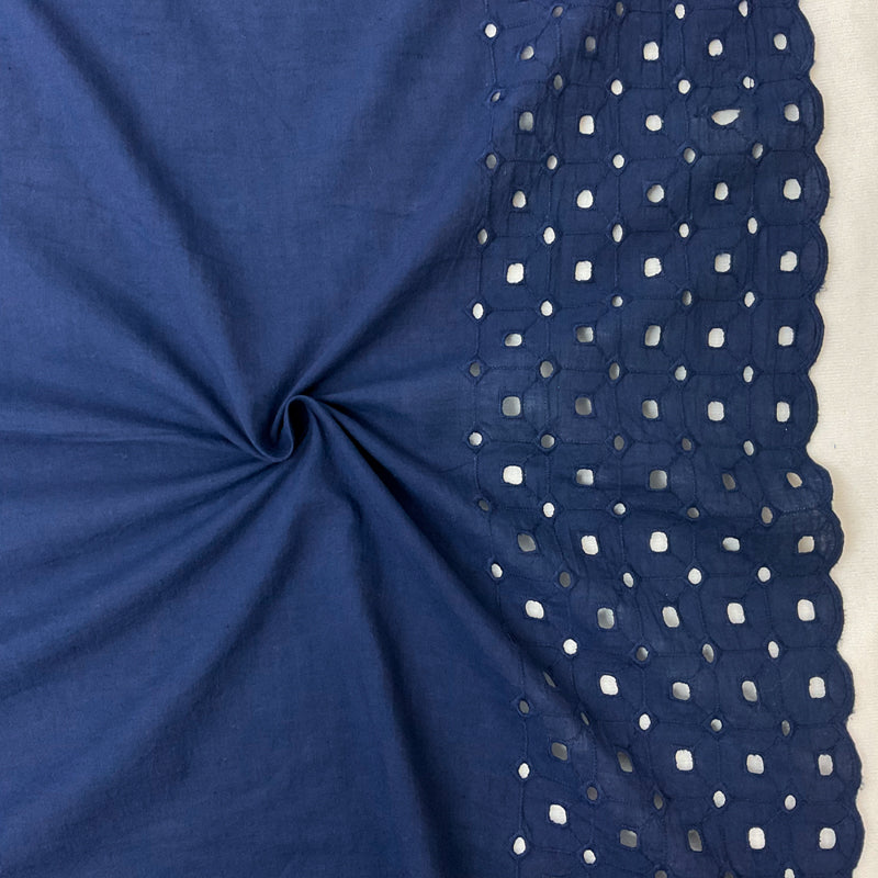 Deep Navy Cotton Border Scallop Eyelet Embroidered Batiste Fabric