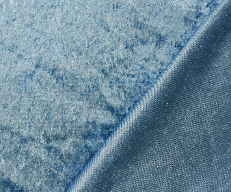Blue Poly Stretch Spandex Solid Crushed Velvet Knit Fabric