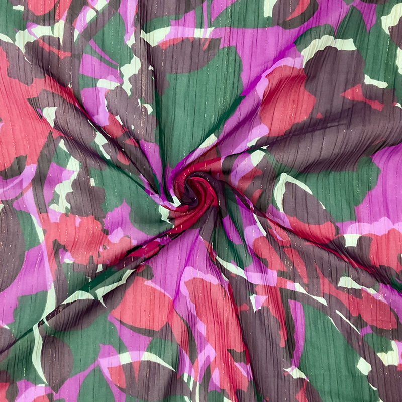 Purple-Multi Floral Metallic Printed Yoryu Chiffon Woven Fabric