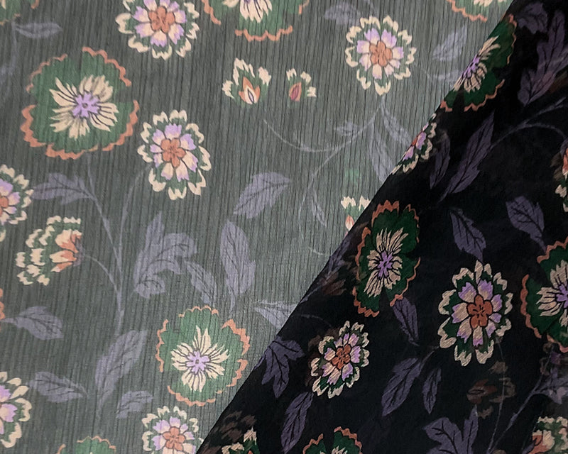 Black-Purple-Multi Poly Floral Printed Yoryu Chiffon Woven Fabric