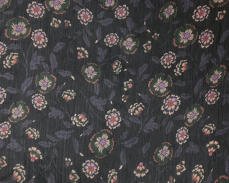 Black-Purple-Multi Poly Floral Printed Yoryu Chiffon Woven Fabric