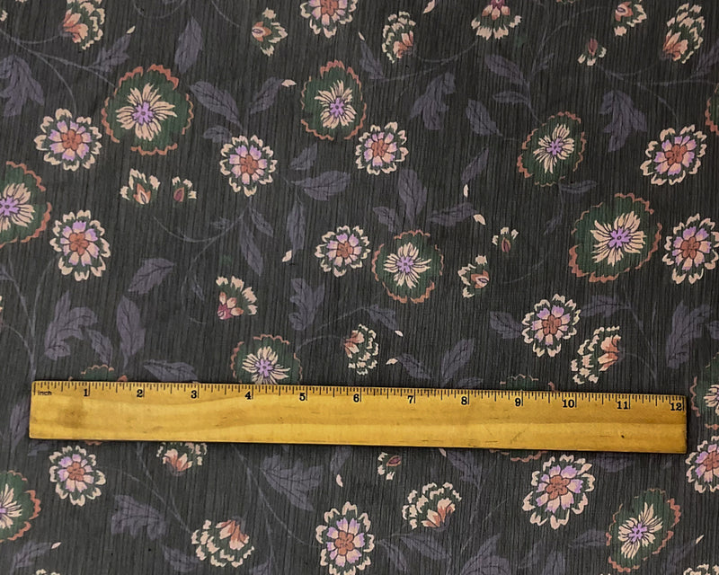Black-Purple-Multi Poly Floral Printed Yoryu Chiffon Woven Fabric