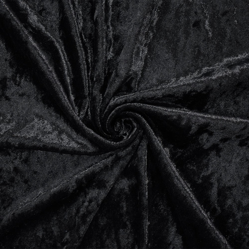 Black Poly Stretch Spandex Solid Crushed Velvet Knit Fabric