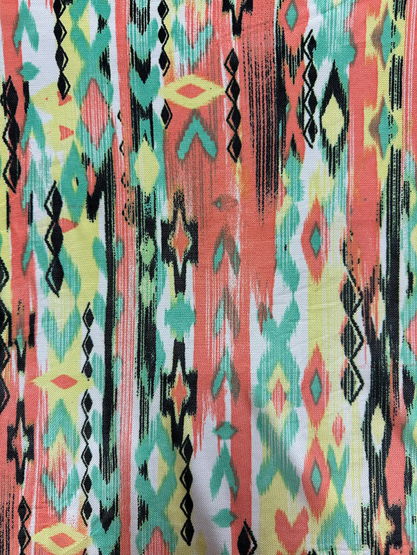 Coral Aztec Multi Print Stretch Mesh Fabric