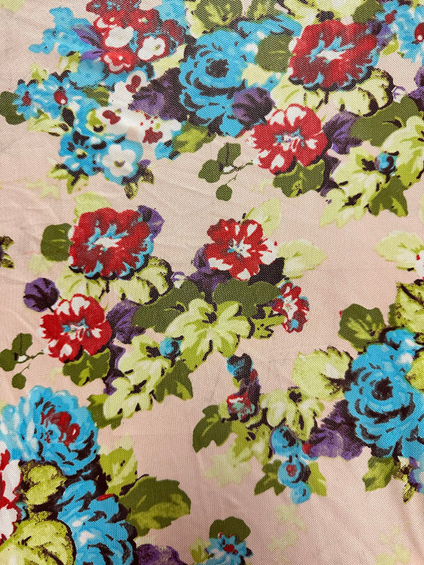 Light Peach Multi Floral Print Stretch Mesh Fabric