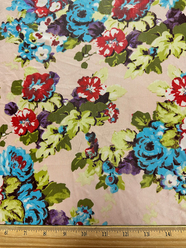 Light Peach Multi Floral Print Stretch Mesh Fabric