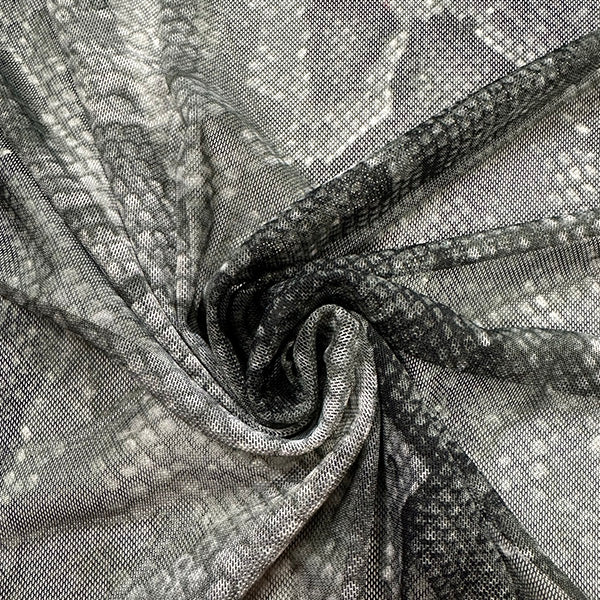 Gray Multi Snakeskin Print Stretch Mesh Fabric