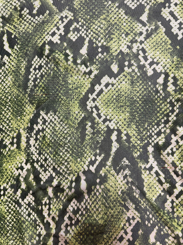 Green Multi Snakeskin Print Stretch Mesh Fabric