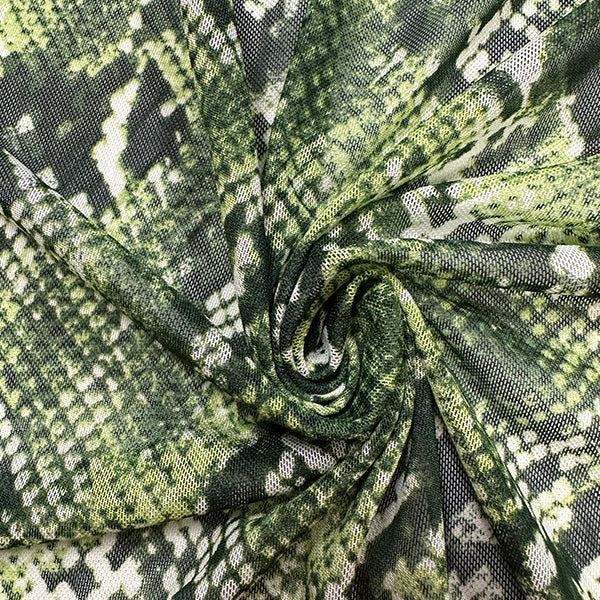 Green Multi Snakeskin Print Stretch Mesh Fabric