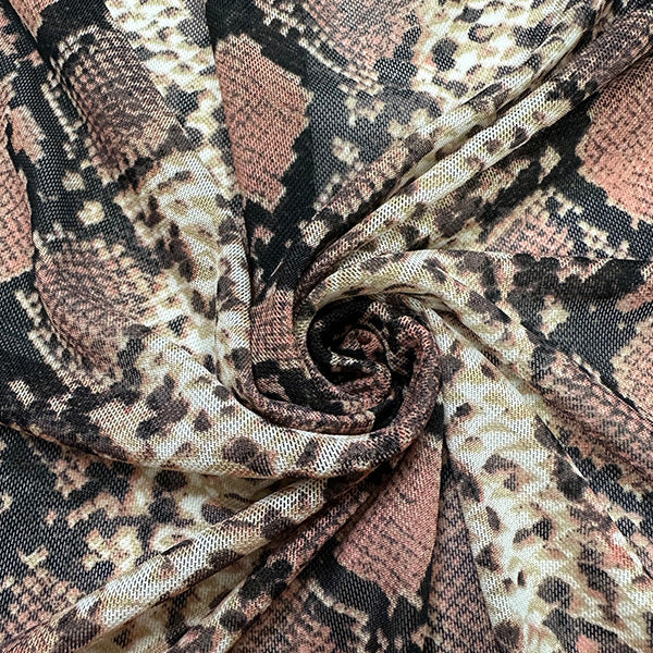 Terra Cotta Multi Snakeskin Print Stretch Mesh Fabric