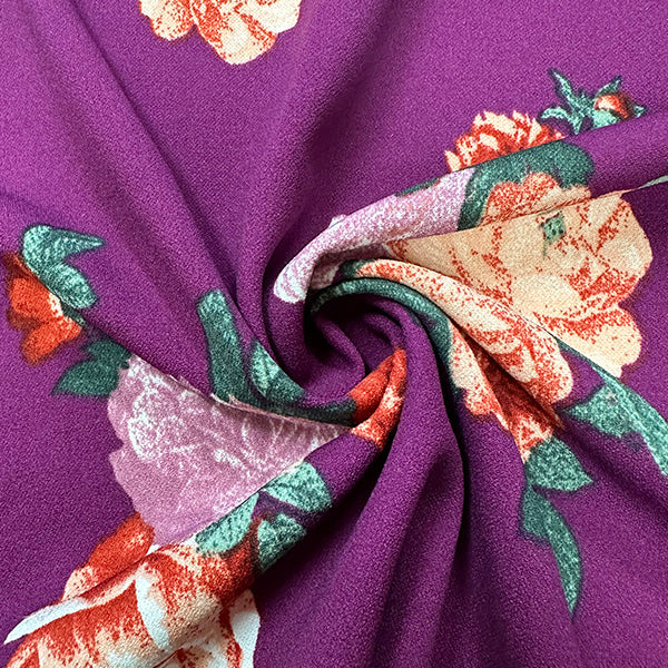 1 YD PC-Magenta Floral Print Crepe Scuba Double Knit Fabric
