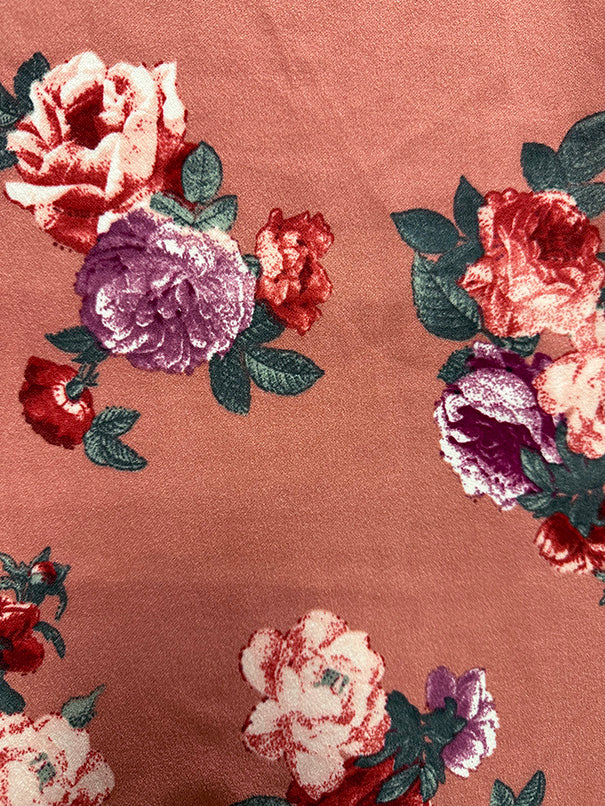 Terra Cotta Floral Print Crepe Scuba Double Knit Fabric
