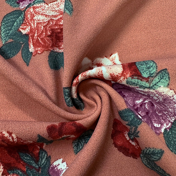 Terra Cotta Floral Print Crepe Scuba Double Knit Fabric