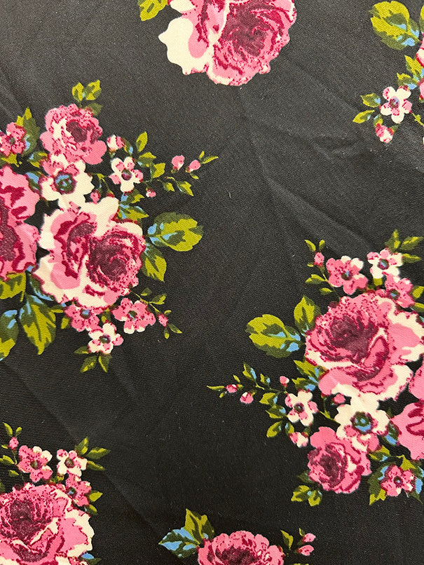 Black Floral Print Scuba Knit Fabric