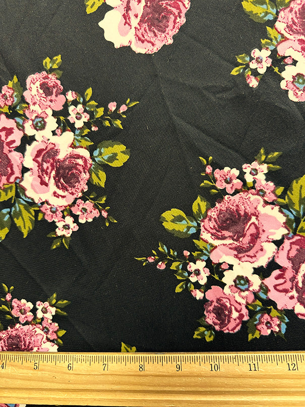 Black Floral Print Scuba Knit Fabric