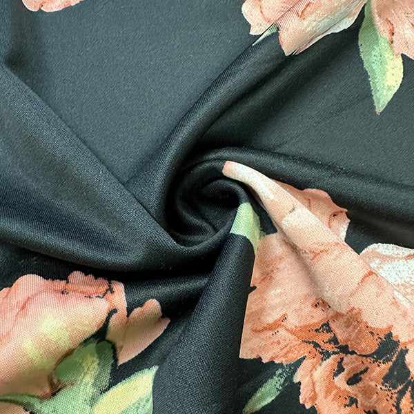 Clay and Black Multi Floral Print Scuba Knit Fabric