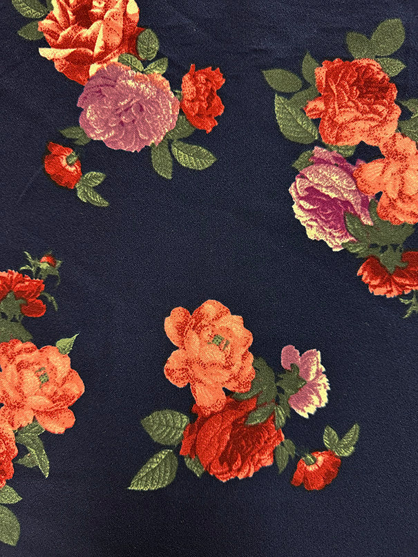 Dark Blue Floral Print Crepe Scuba Double Knit Fabric
