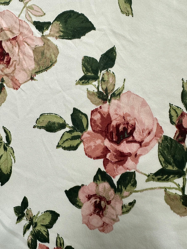 Ivory and Pink Multi Floral Print Scuba Knit Fabric