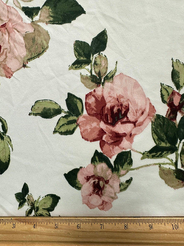 Ivory and Pink Multi Floral Print Scuba Knit Fabric