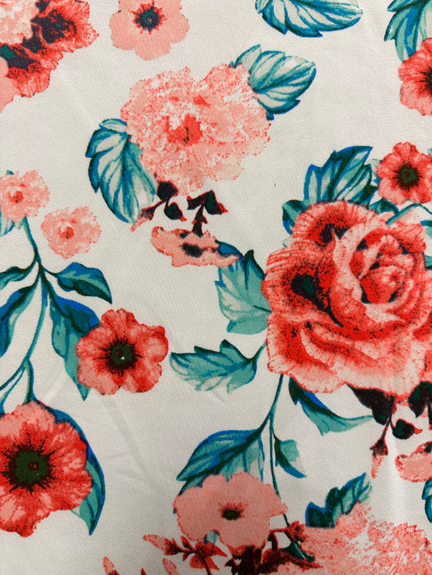 2 YD PC-Coral Multi Floral Print Scuba Knit Fabric