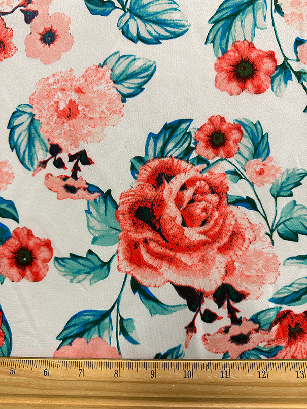 2 YD PC-Coral Multi Floral Print Scuba Knit Fabric