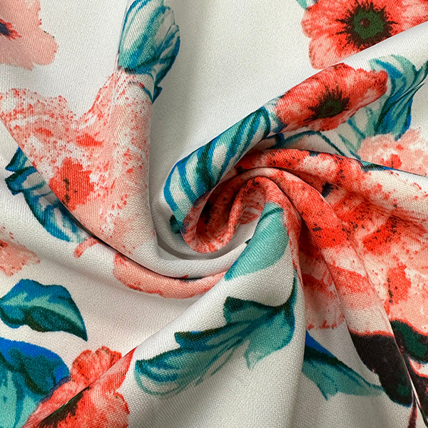 2 YD PC-Coral Multi Floral Print Scuba Knit Fabric