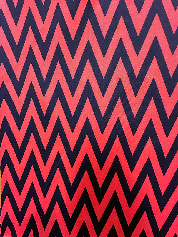 Coral and Navy Chevron Print Scuba Knit Fabric