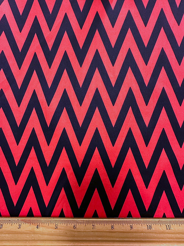 Coral and Navy Chevron Print Scuba Knit Fabric