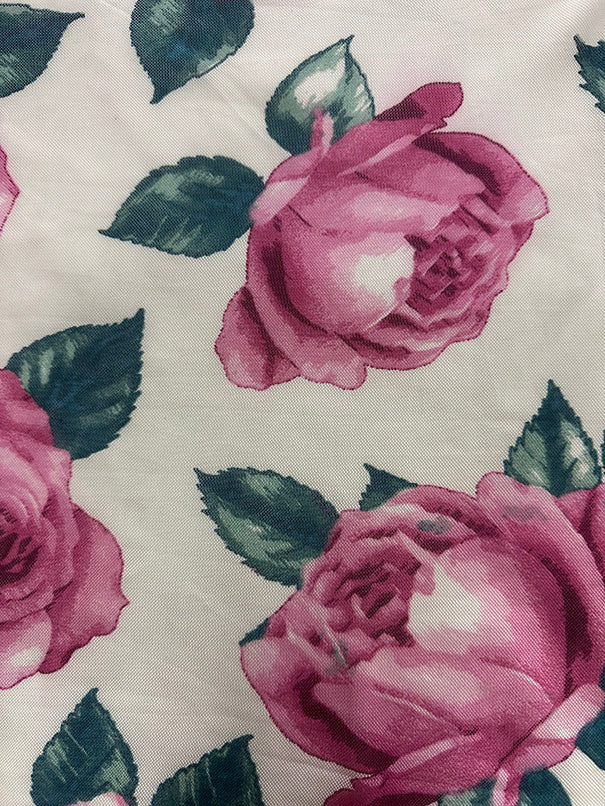 Ivory Multi Floral Print Stretch Mesh Fabric