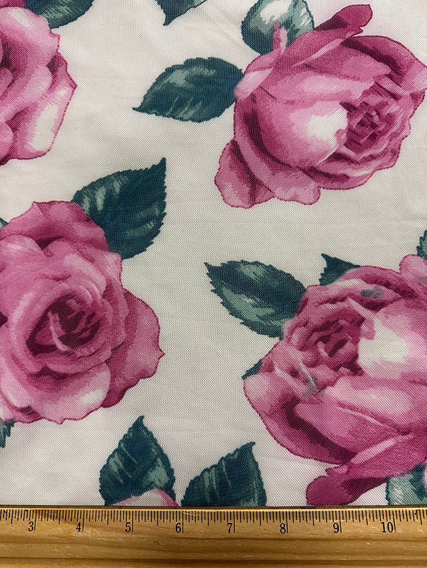 Ivory Multi Floral Print Stretch Mesh Fabric