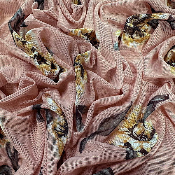 Carnation Floral Print Stretch Mesh Fabric