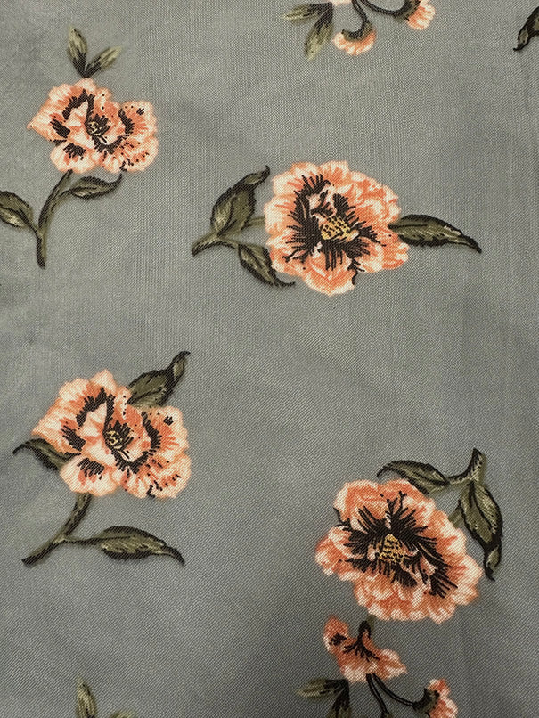 Pale Blue Floral Print Stretch Mesh Fabric