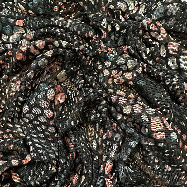Black Multi Reptile Print Stretch Mesh Fabric