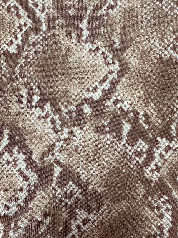 Brown and Beige Multi Print Snakeskin Stretch Mesh Fabric