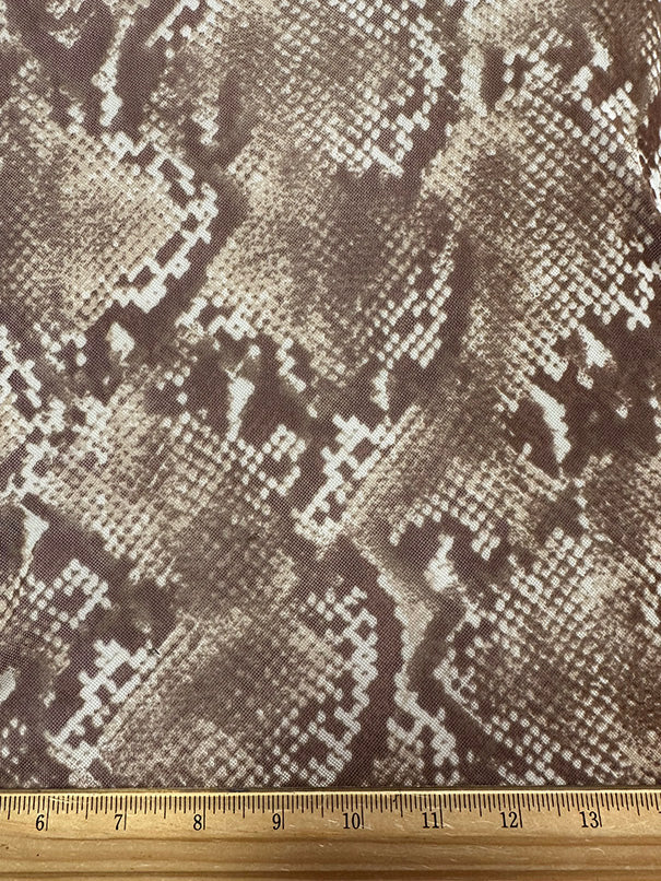 Brown and Beige Multi Print Snakeskin Stretch Mesh Fabric