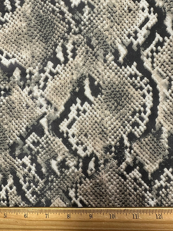 Beige Multi Snakeskin Print Stretch Mesh Fabric