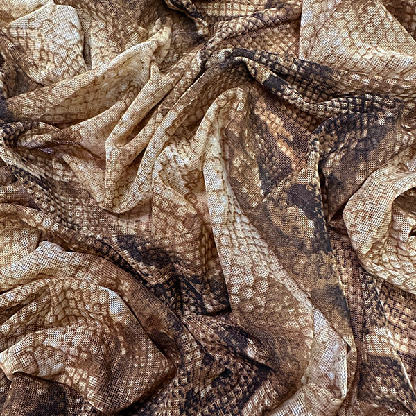 Brown Multi Snakeskin Print Stretch Mesh Fabric