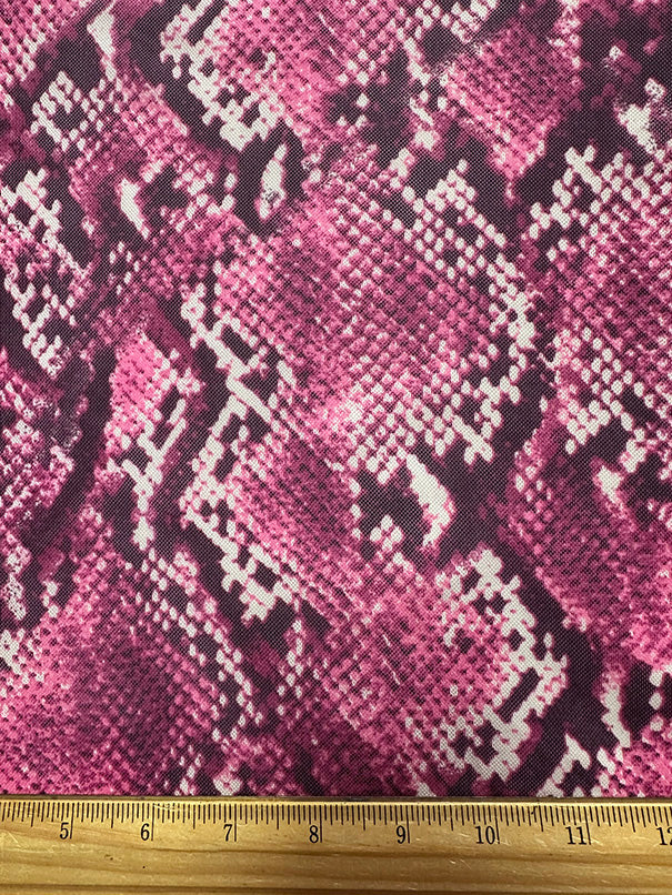 Neon Pink Multi Snakeskin Print Stretch Mesh Fabric