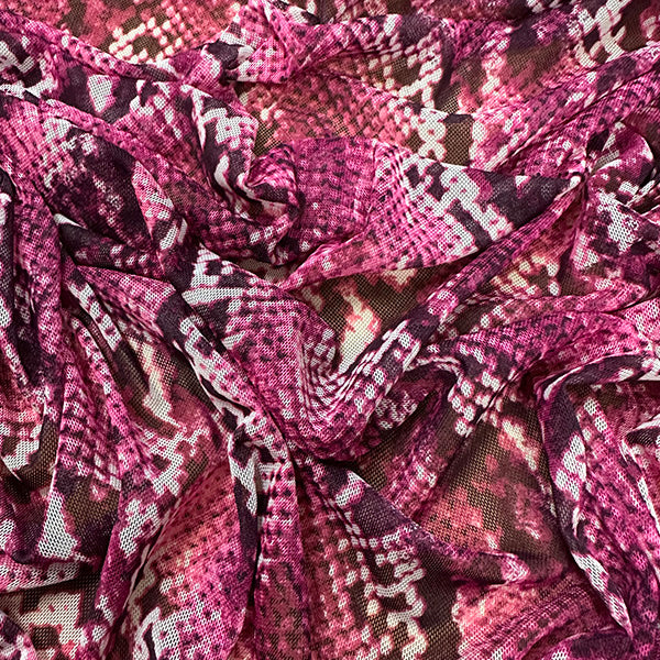 Neon Pink Multi Snakeskin Print Stretch Mesh Fabric